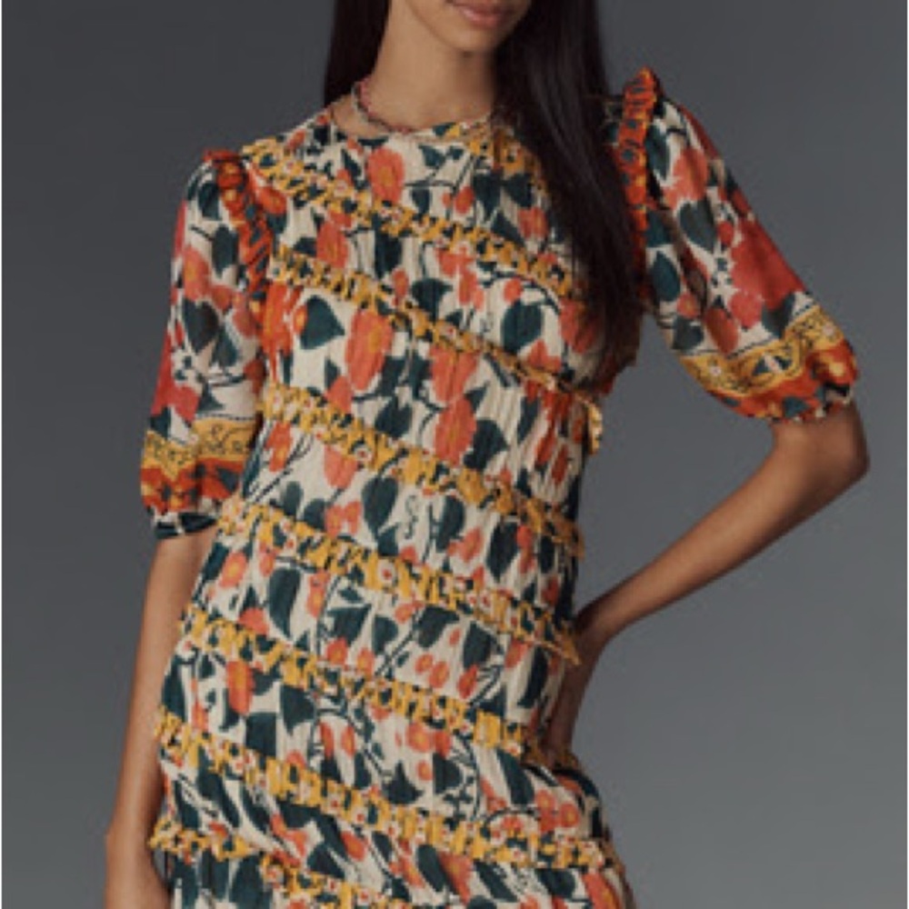 Farm Rio Floral Ruffle Dress with Yellow Accents